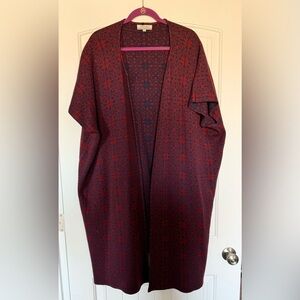 Cost Plus World Market Women’s Oversized Dark Blue and Red Duster Sweater